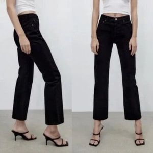Zara High-Rise Ankle Straight Leg Black Jeans Size 12